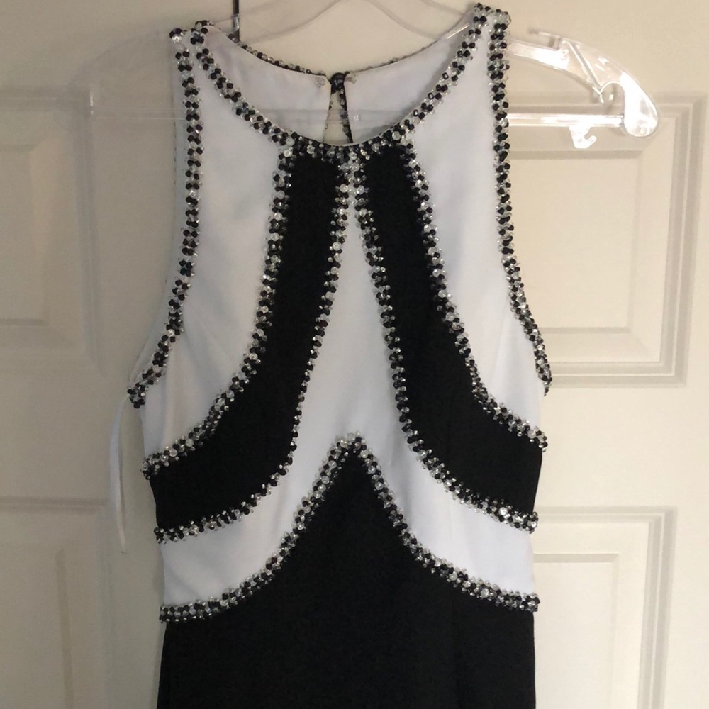 Long black and white prom dress